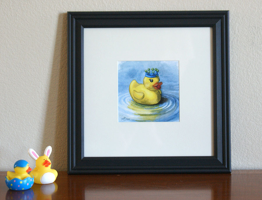 Rubber Ducky watercolor framed 5x5