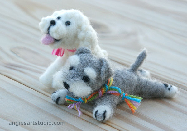 Needle Felted Puppies: Poodle and Schnauzer