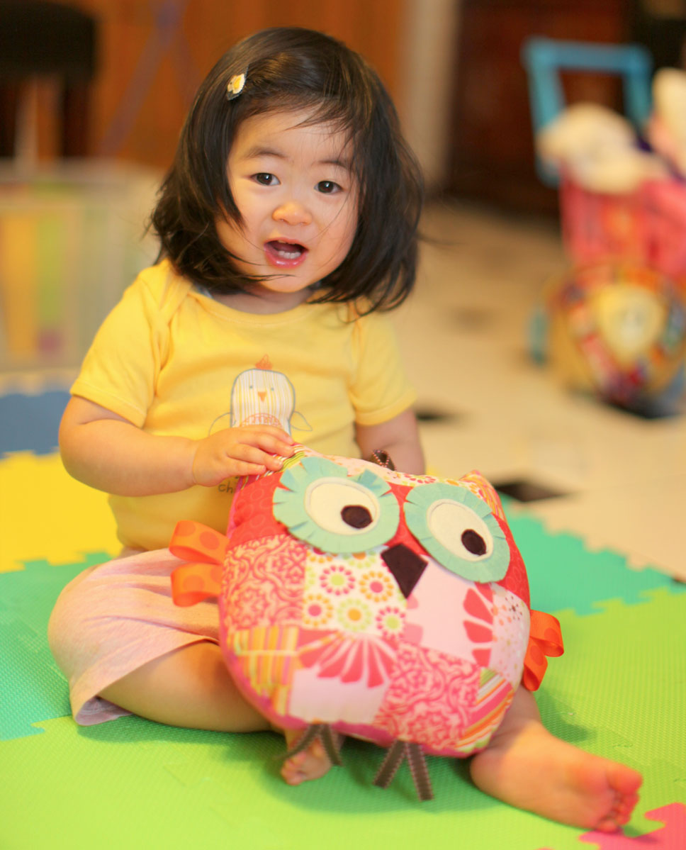 medium owl pillow / plush toy pretty in pink
