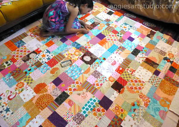 Patchwork bedspread in progress