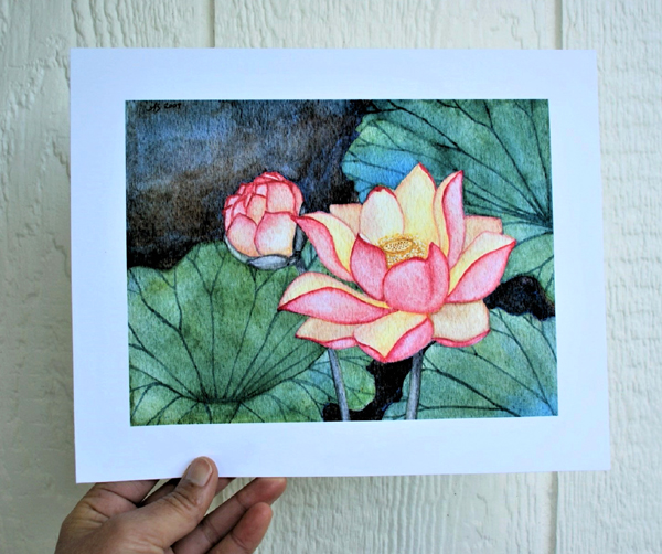 Lotus Flowers watercolour painting art print