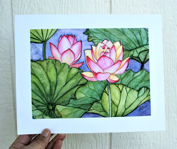 lotus flowers watercolour painting art print